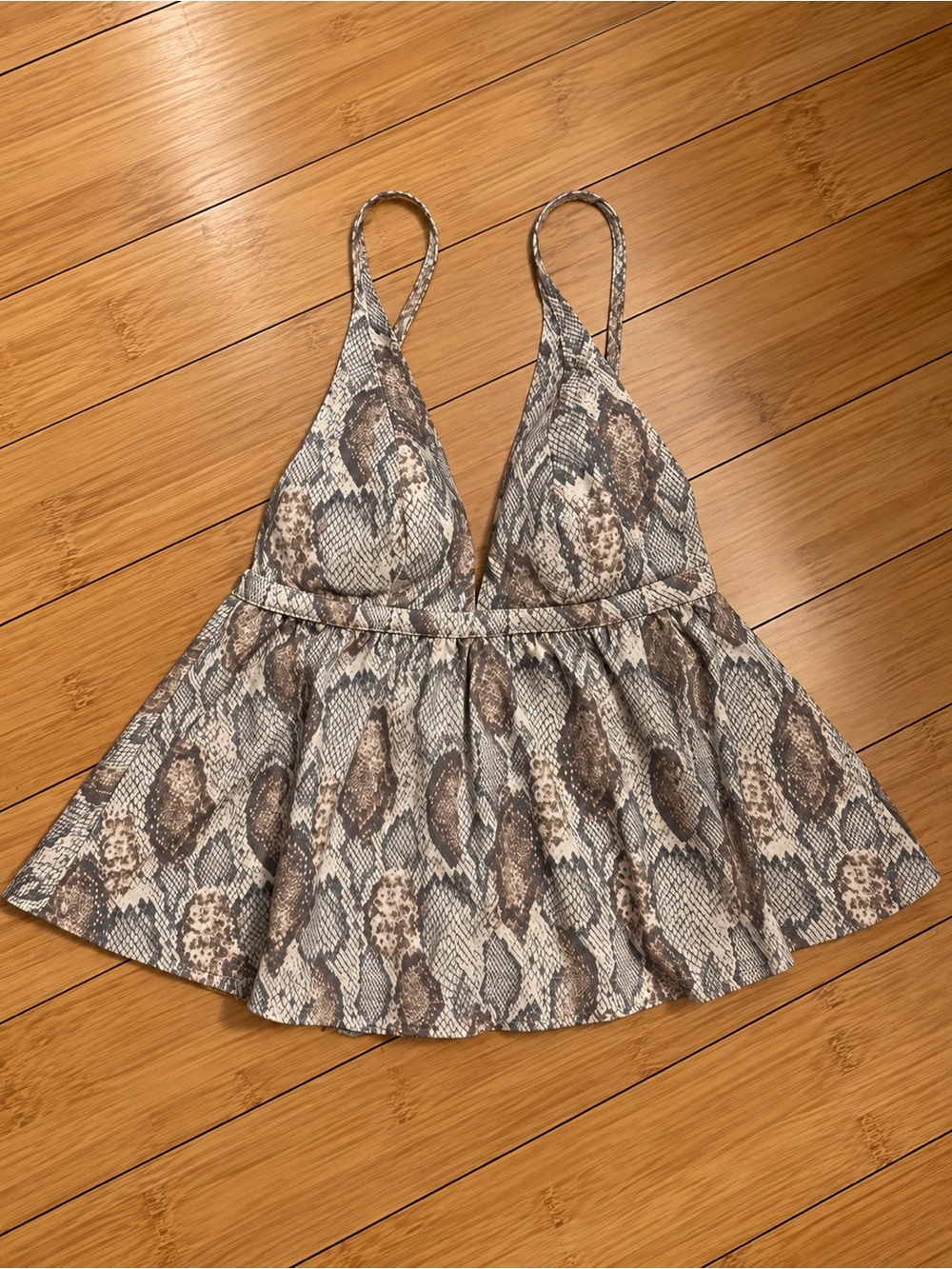 Women’s Snake Print Peplum Tank Top - Brown/Beige